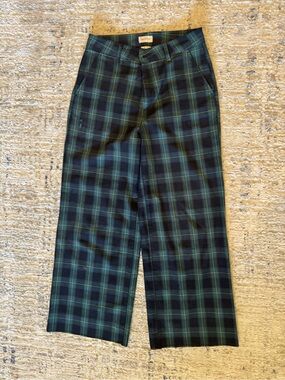 Brixton Victory Green and Navy Plaid Wide Leg Slightly Crop Leg Trousers